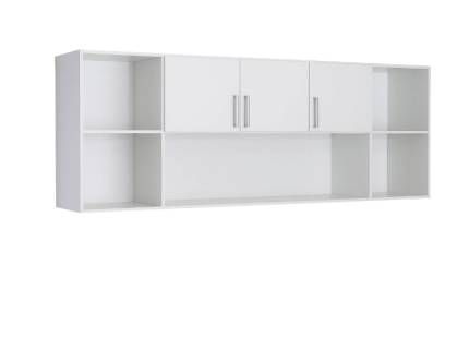 Dulap tip corp suspendat cu 3 usi cu balamale si spatii pentru depozitare ALBERO 213x82x44cm alb alpin, manere aluminiu