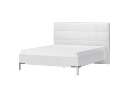 Pat cu somiera PIANO WHITE 160 / 180cm alb lucios + ecopiele alba, picioare crom