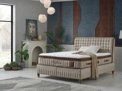 Pat tapitat cu saltea si spatiu pentru depozitare HYPNOSE (160x200cm) cappuccino 