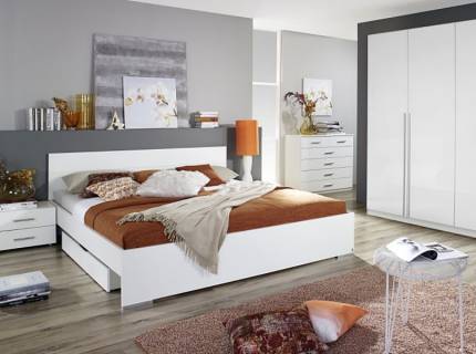 Cadru pat cu 2 noptiere LORCA (160x200cm) alb alpin