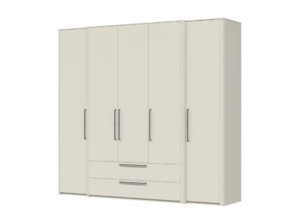 Dulap cu 5 usi cu balamale si 2 sertare AIR 232x225x61cm Pepper White, manere antracit