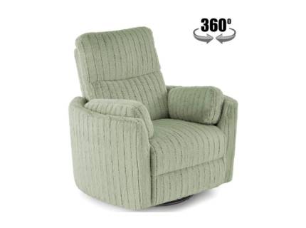 Fotoliu PEGAS rotativ cu recliner electric, incarcare USB integrata, functie de balansoar, material plusat mint, confortabil 110x110-170xH81-108cm  