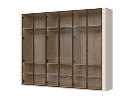 Dulap cu 6 usi cu balamale RONDO 288x225x56cm casmir/ sticla Parsol, manere Midnight Copper 