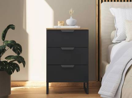 Noptiera cu 3 sertare ADITIO 40x74x42cm stejar artisan/ gri metalic 