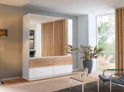 Dulap cu 4 usi cu balamale si 4 sertare WINNIPEG 181x210x56cm alb alpin/ halifax - oglinda