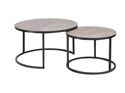 Set 2 masute ATLANTA A din sticla cu efect de marmura gri, metal negru 80xH45cm / 60xH40cm