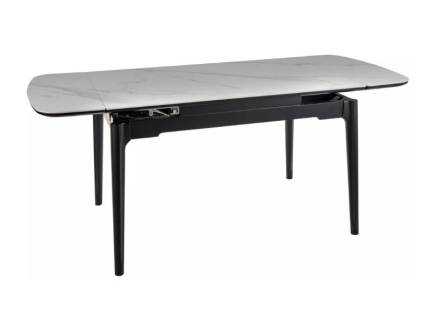 Masa extensibila SENTO WHITE din ceramica alb lucios, lemn negru 120-180x80xH75cm