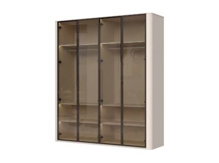 Dulap cu 4 usi cu balamale RONDO 198x225x56cm casmir/ sticla Parsol, manere Midnight Copper