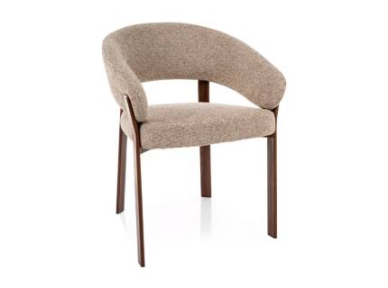Scaun tapitat NAGOJA D material textil dark beige 56x60xH80cm, picioare si cadru nuanta lemnului nuc