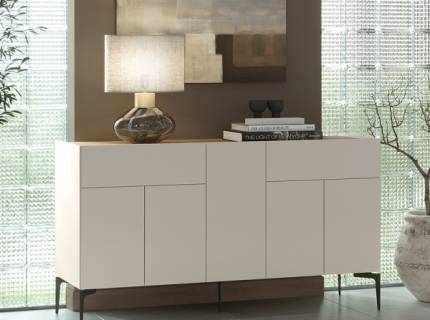 Comoda cu 5 usi si 2 sertare SKY 45 150x83x47cm casmir/ stejar tabac