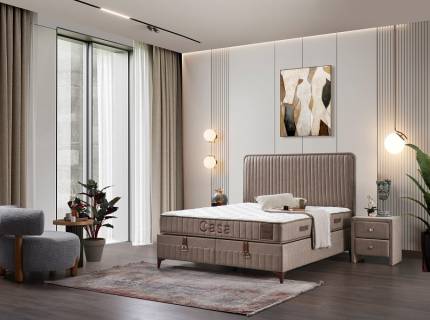 Pat tapitat cu saltea si spatiu pentru depozitare CASA (160x200cm) cappuccino