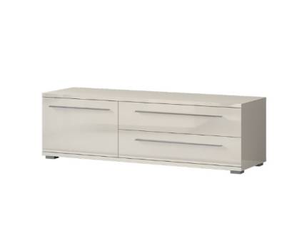 Comoda TV cu 1 usa si 2 sertare PIANO BEIGE 150x46x45cm bej lucios, manere si picioare crom