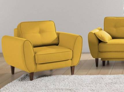 Fotoliu CANDY cu picioare nuanta lemnului, design scandinav, personalizabil 102x94xH86cm