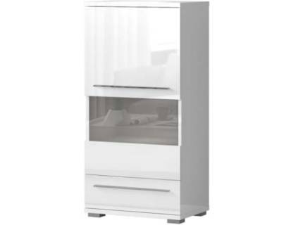 Vitrina medie cu sticla si 1 sertar PIANO WHITE 60x123x40cm alb lucios - sticla, manere si picioare crom