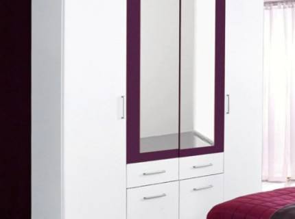 Dulap cu 4 usi cu balamale si 4 sertare BURANO 181x212x56cm alb alpin/ mov 