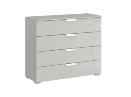 Comoda cu 4 sertare ADITIO 93x81x42cm silk grey/ sticla gri 