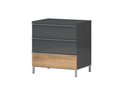 Noptiera cu 3 sertare ONYX 56x59x40cm antracit lucios/ nuc Pacific, picioare si manere crom