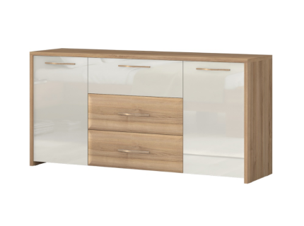 Comoda cu 2 usi si 3  sertare GALA 170x83x46cm bej lucios/ Nuc Pacific