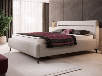 Pat tapitat cu somiera si spatiu pentru depozitare VUELTA (140x200cm) catifea cream, picioare negre