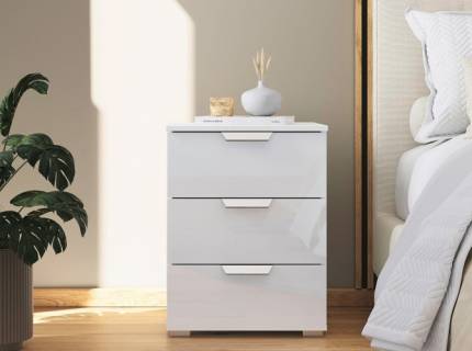 Noptiera cu 3 sertare ADITIO 40x61x42cm alb alpin/ alb lucios 