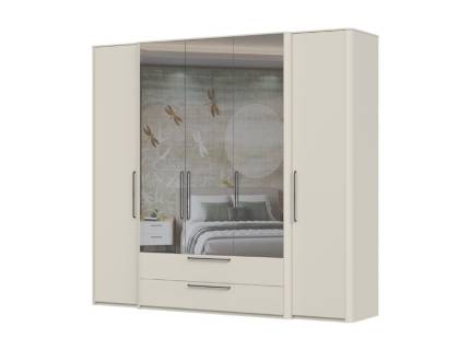 Dulap cu 5 usi cu balamale si 2 sertare AIR 232x225x61cm Pepper White/ oglinda, manere antracit