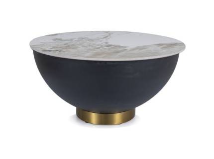 Masuta CYPRUS A din ceramica cu efect de marmura alba, metal negru + auriu 73xH37cm