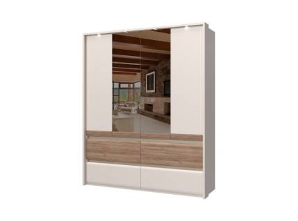 Dulap cu 4 usi si 4 sertare INVICTUS 187x226x60cm casmir/ stejar tabac - oglinda