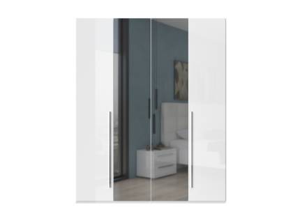 Dulap cu 4 usi cu balamale PIANO WHITE 182x224x56cm alb lucios/ oglinda, manere crom