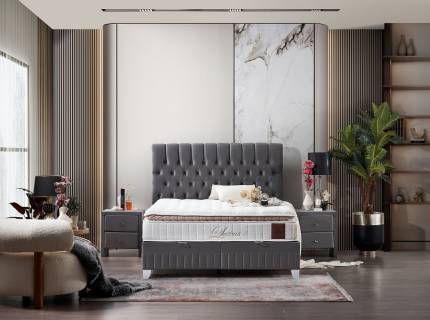 Pat tapitat cu saltea si spatiu pentru depozitare LEXUS (160x200cm) grey 