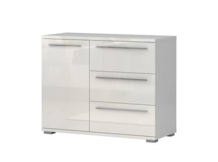 Comoda cu 1 usa si 3 sertare PIANO BEIGE 107x85x45cm bej lucios, manere crom