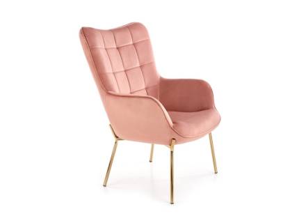 Fotoliu CASTEL 2 catifea roz, picioare aurii, spatar inalt, design clasic 71x79xH97cm
