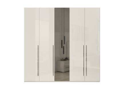 Dulap cu 5 usi cu balamale PIANO BEIGE 227x224x56cm bej lucios/ oglinda, maner crom