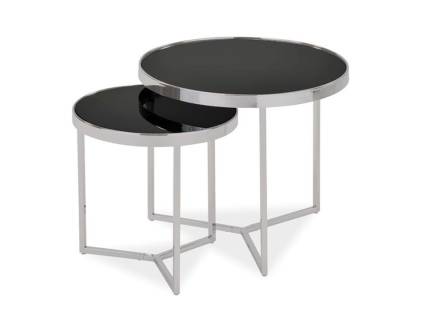 Set 2 masute DELIA II SILVER din sticla neagra, metal crom 60xH52cm / 45xH45cm